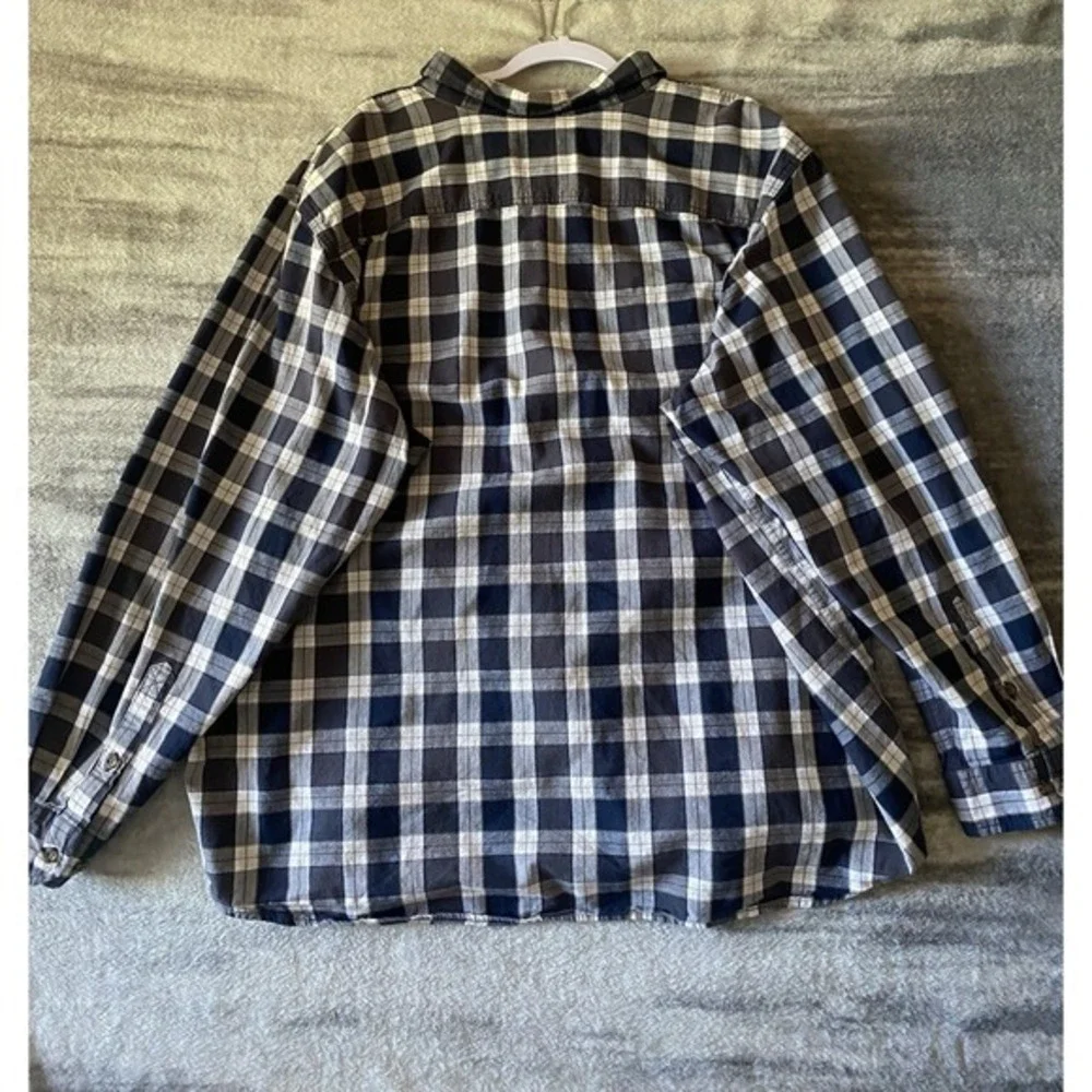 Carhartt Mens 3XL Loose‎ Fit Plaid Button Down Work Shirt Navy Blue 104910 126